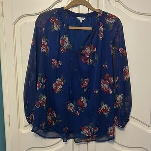 Lucky Brand Floral Sheer Overlay Top Size Large